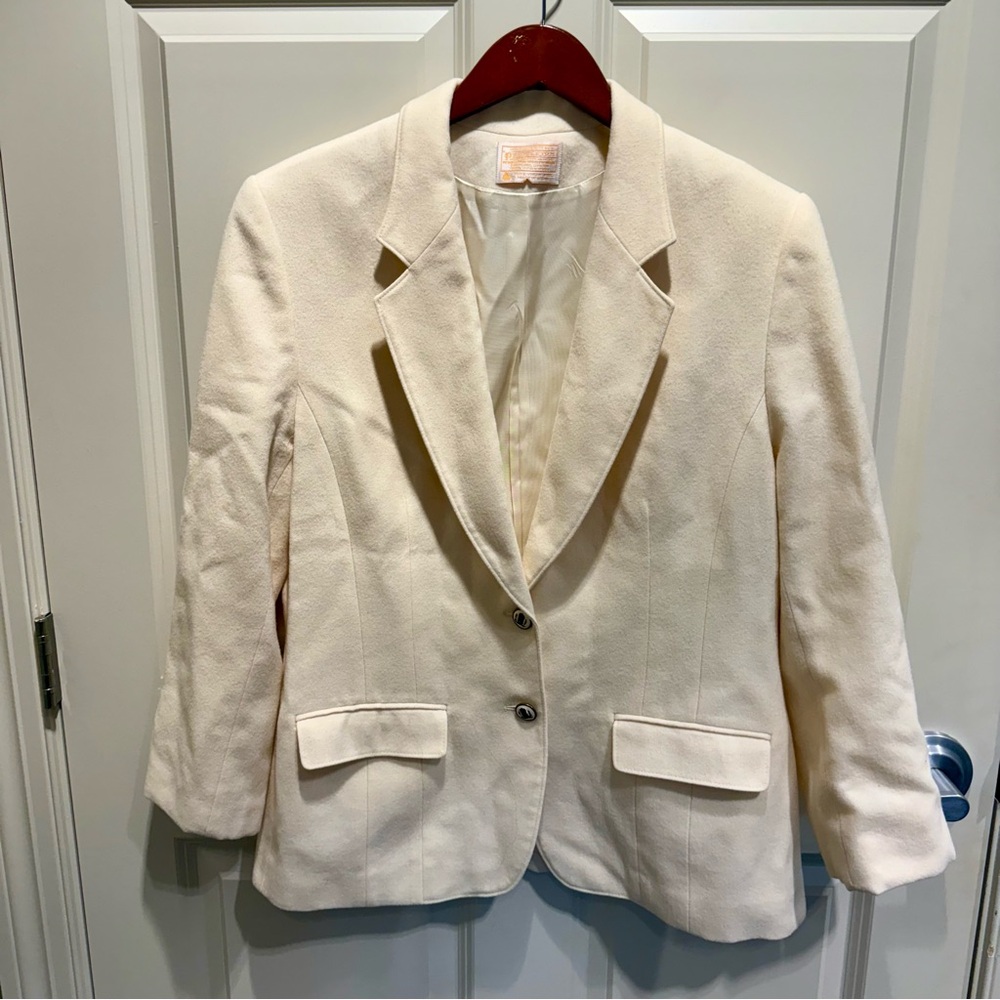 Vintage Pendleton Wool Fitted Blazer Jacket Cream Ivory Women’s Size 14 Lined
